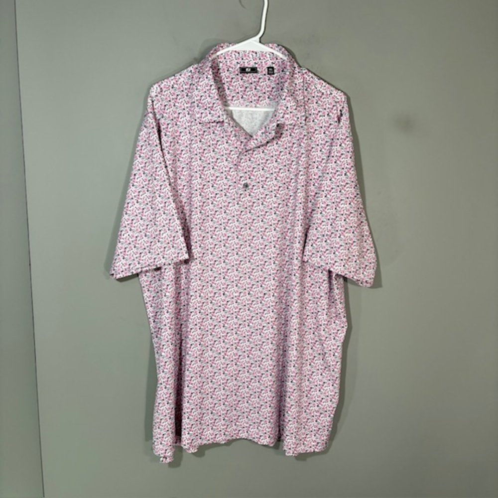 FootJoy Polo Shirt Mens 2XL Pink Floral Print Golf Performance Stretch Top